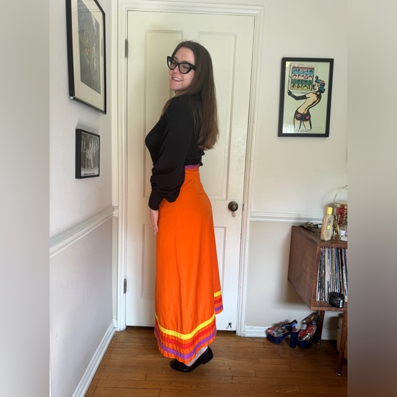 70s Vintage Bright A Line Maxi Skirt - Picture 2 of 7
